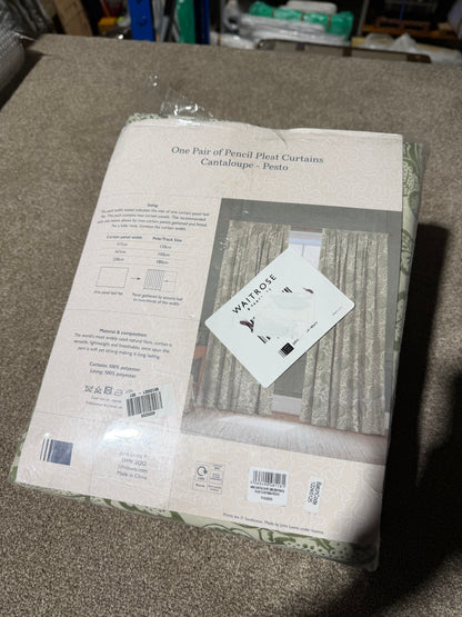 John Lewis x Sanderson Cantaloupe Lined Pencil Pleat Curtains, Pesto, H228 x Drop 228