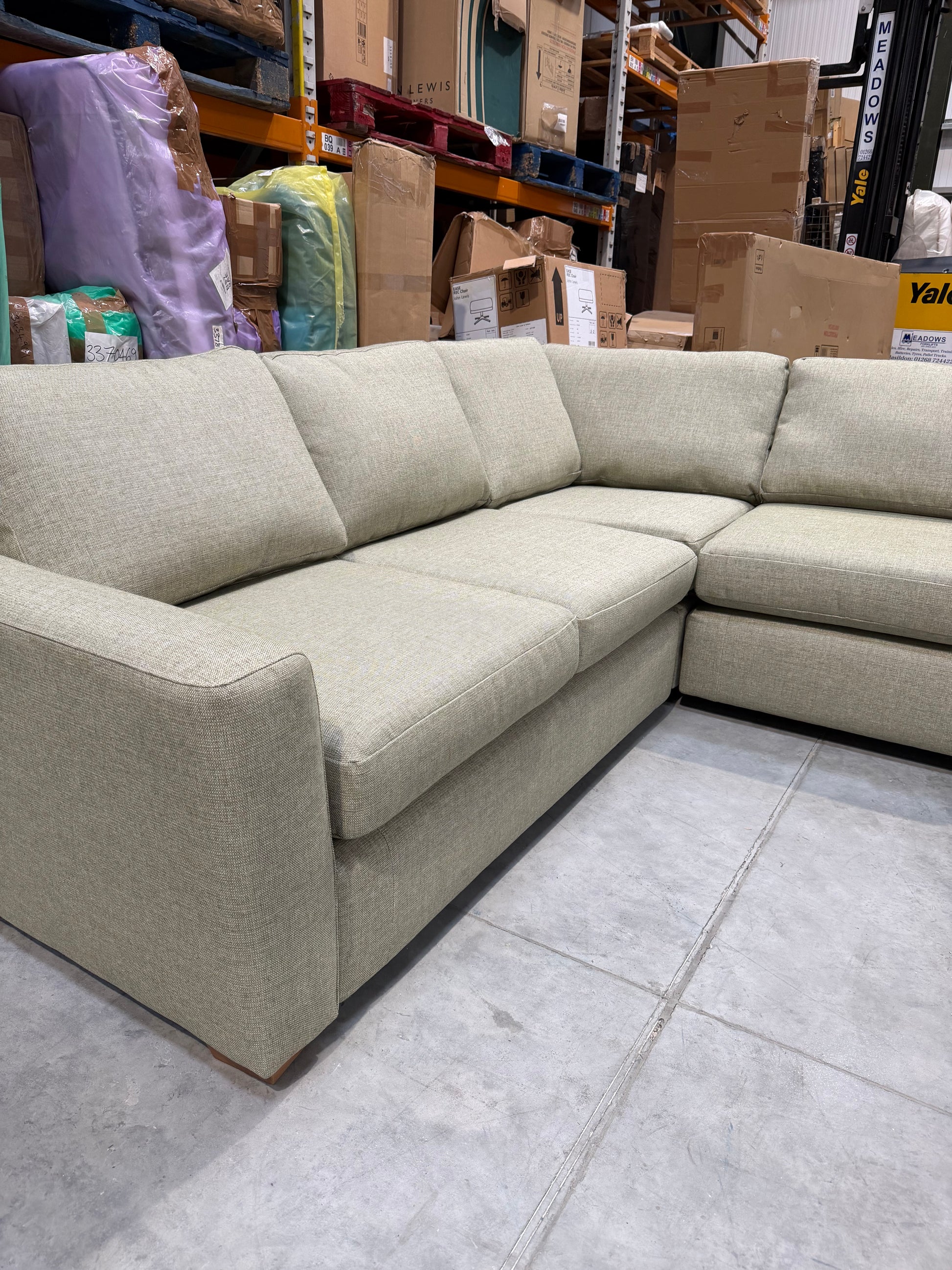 John Lewis Oliver Corner Sofa Light Leg Aquaclean Aston Green