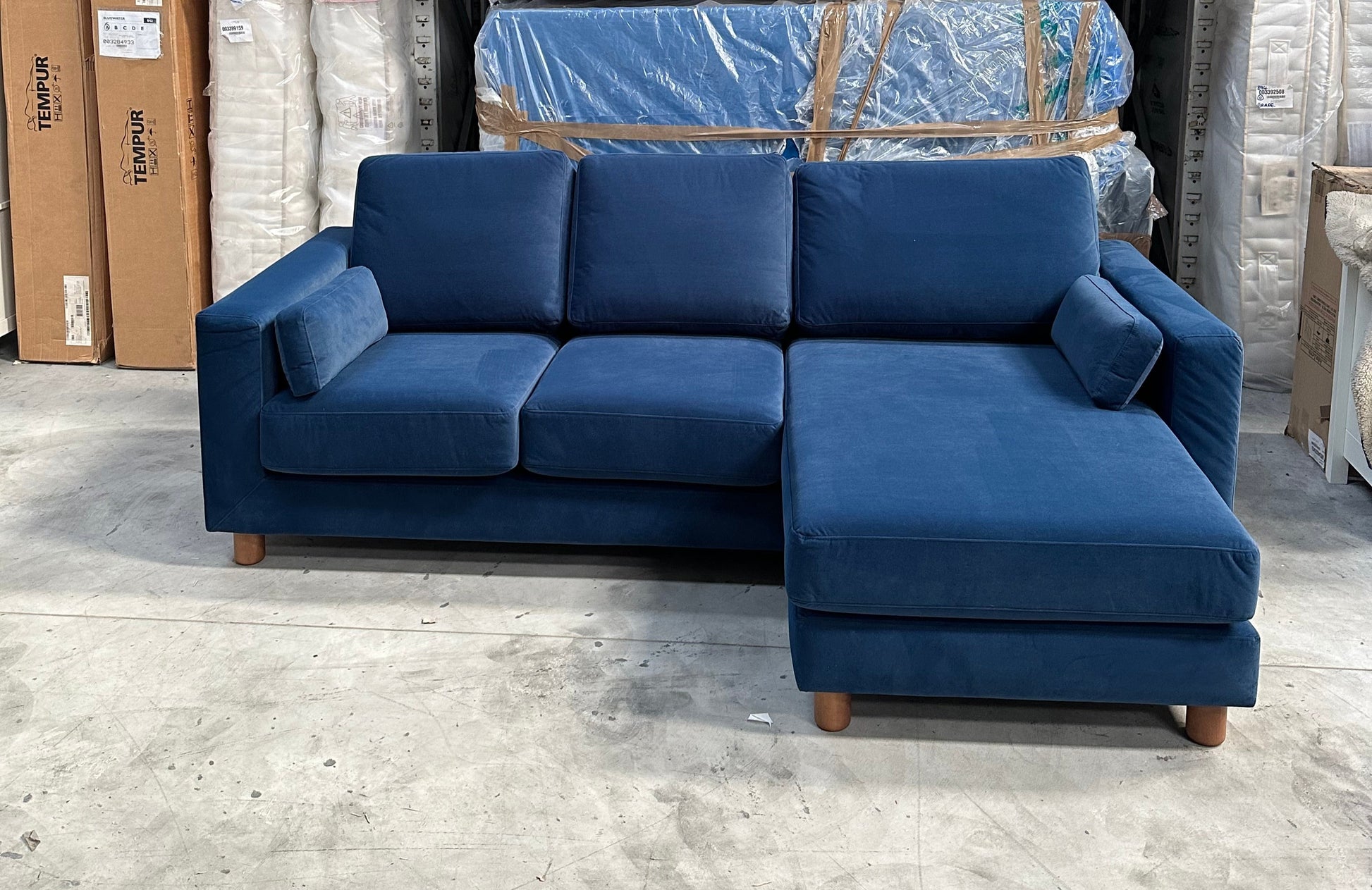 John Lewis Milton RHF Chaise End Sofa, Light Leg, Navy Velvet