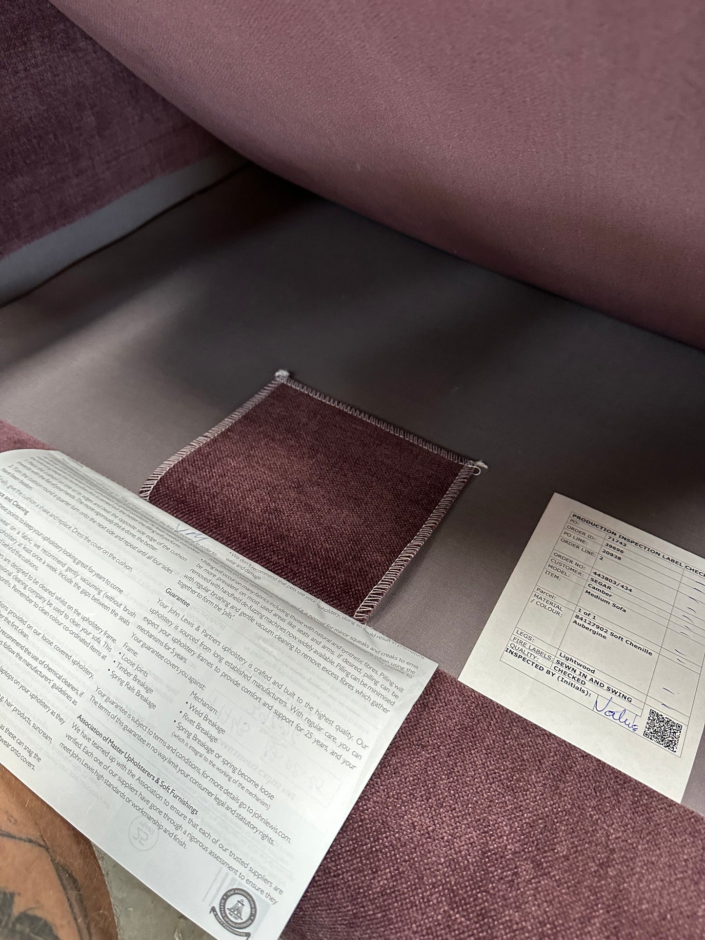 John Lewis Camber Medium 2 Seater Sofa Soft Chenille Aubergine