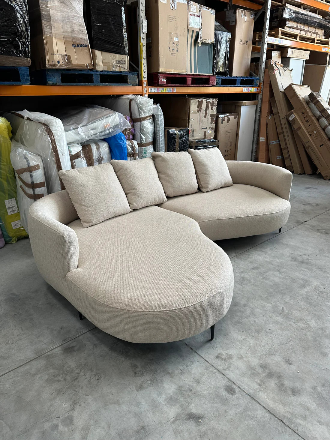 John Lewis Lozenge Grand 5 Seater LHF Chaise End Sofa, Metal Leg, Twisted Boucle Putty