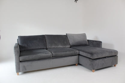 John Lewis Bailey II RHF Chaise End Sofa bed, Light Leg, Smooth Velvet Grey