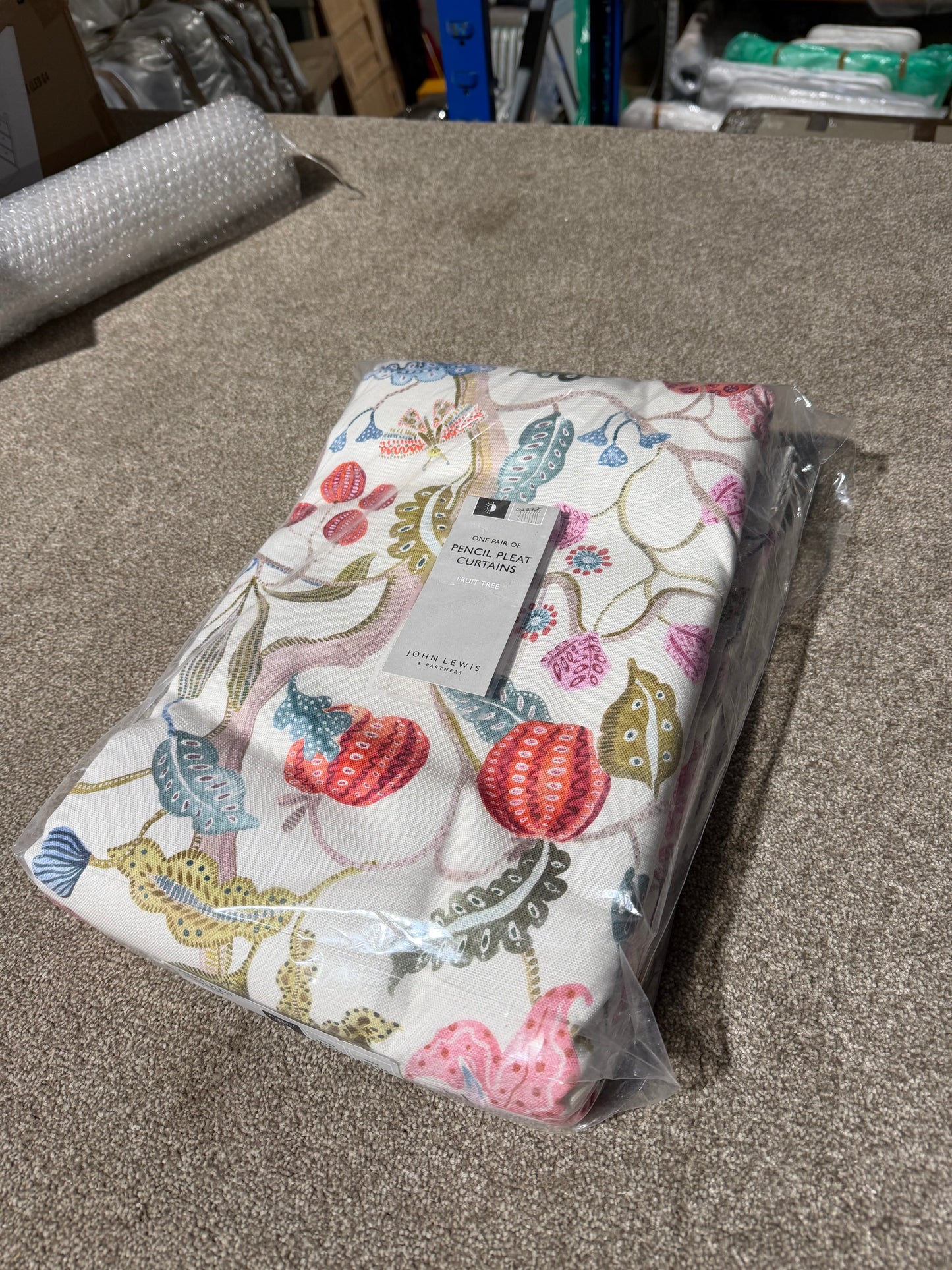 John Lewis Fruit Tree Print Pencil Pleat Pair Blackout Lined Curtains, Multi, W167 x Drop 182cm