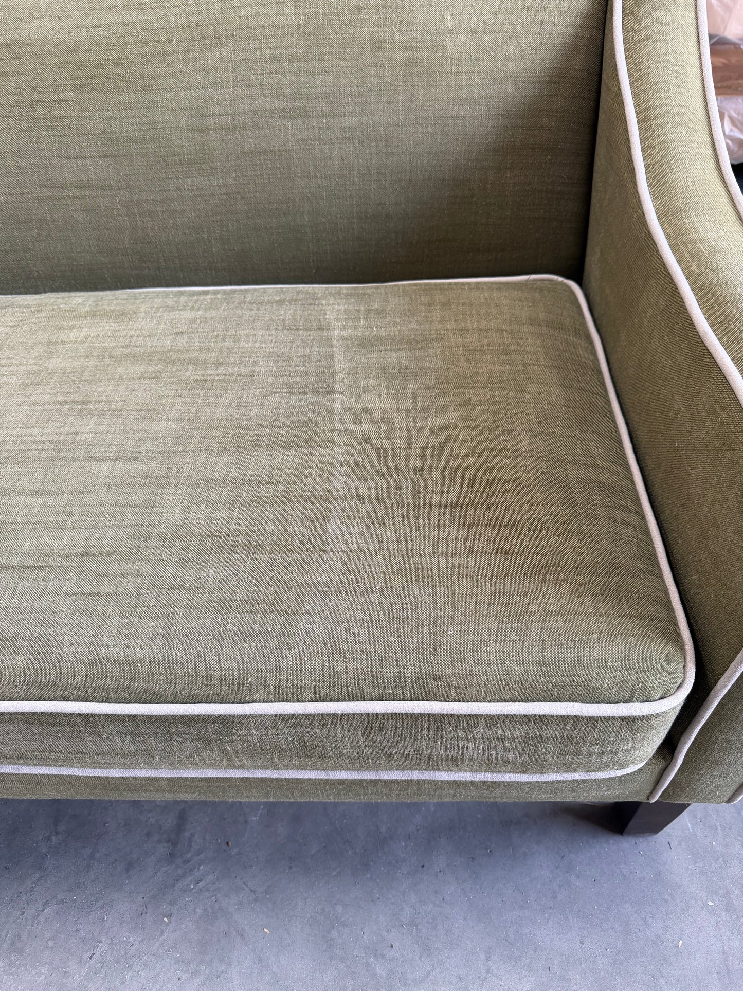 John Lewis Marlow Medium 2 Seater Sofa, Dark Leg, Soft Weave Clay, Relaxed Linen Olive Green