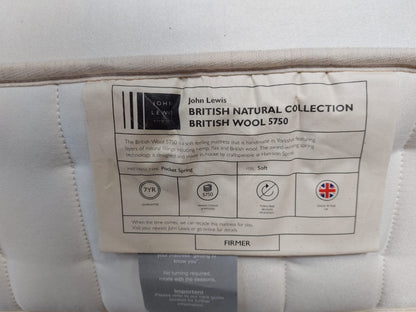 John Lewis British Natural Collection, Wool 5750 Mattress, Firmer Tension, Double