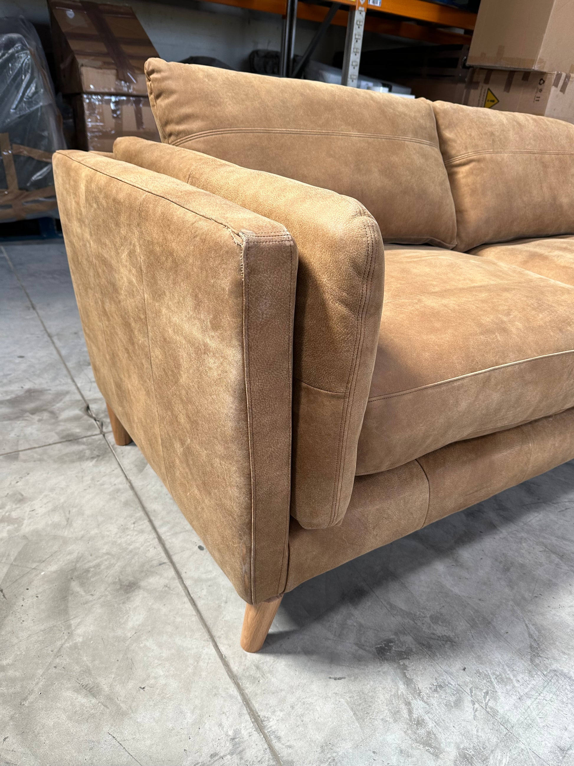 John Lewis Trim Large 3 Seater Leather Sofa, Light Leg, Demetra Tan