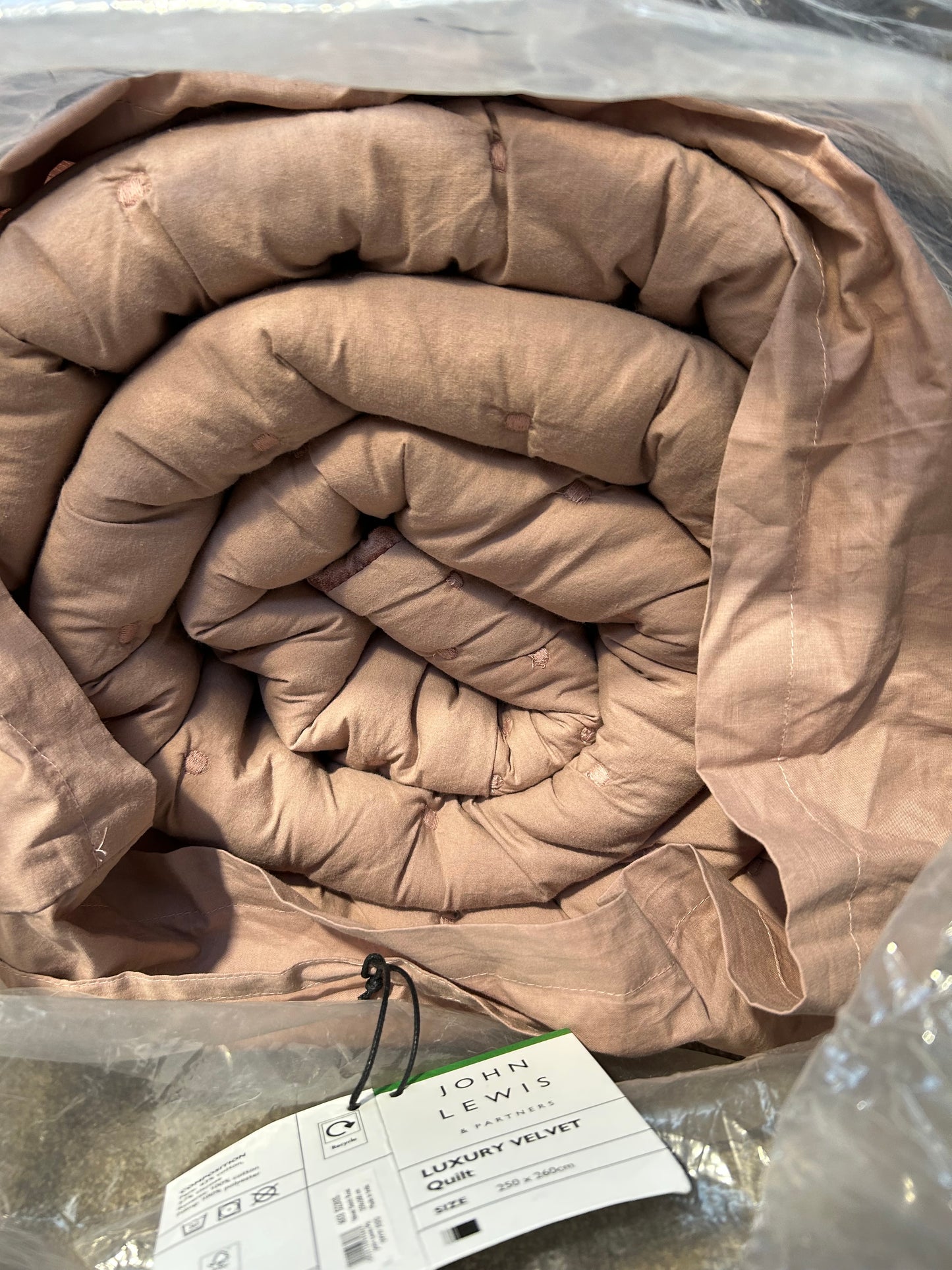 John Lewis Boutique Hotel Velvet Stitch Quilted Bedspread, Rosa, L260 x W250cm