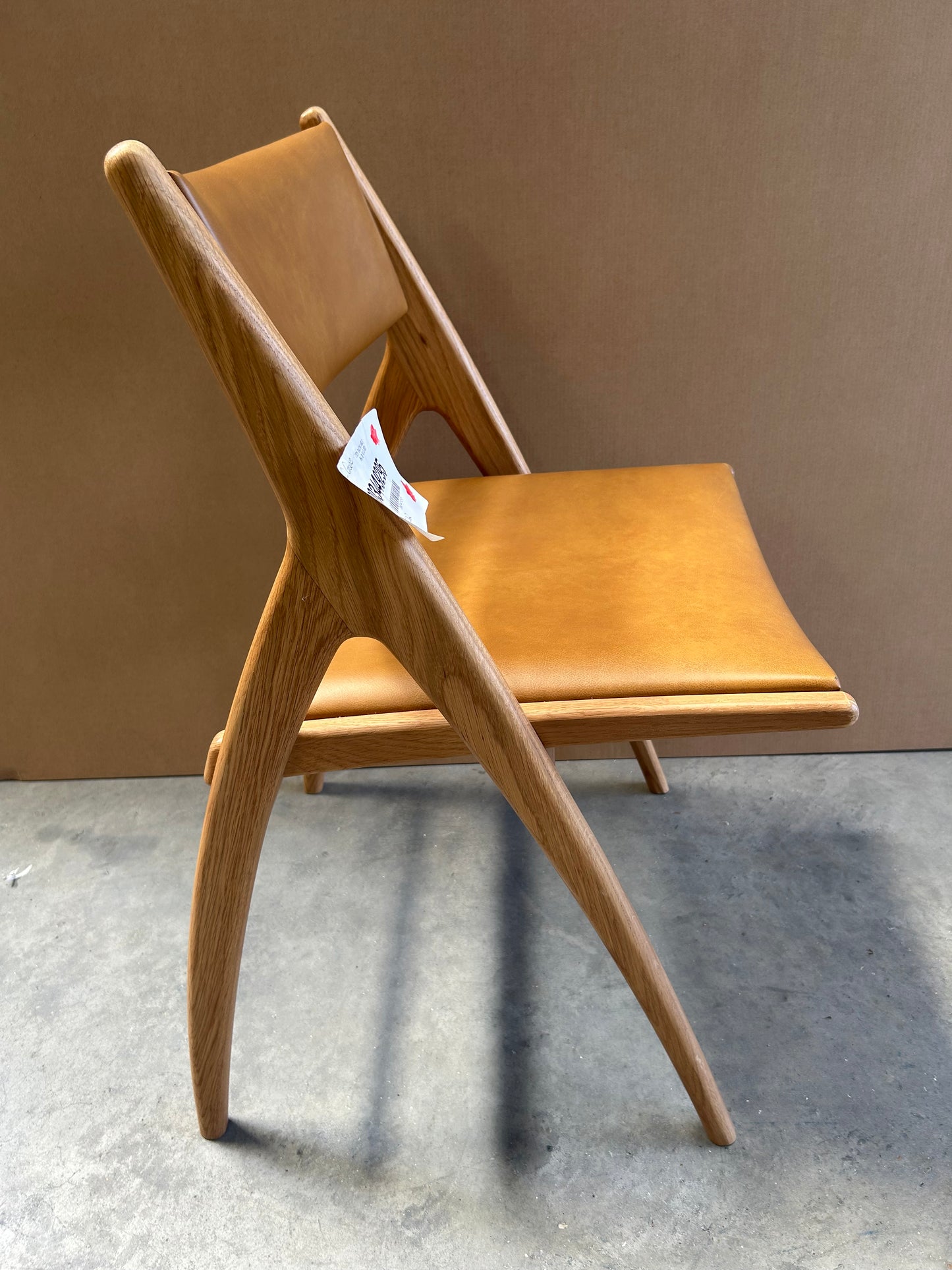John Lewis X-Ray Leather Dining Armchair, Oak/Camel