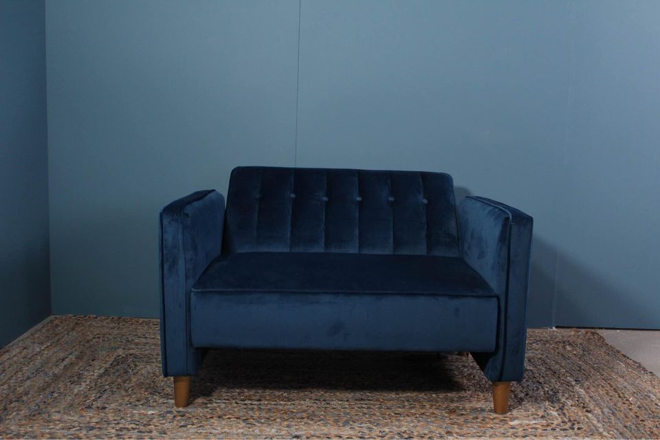 Blue Velvet Cuddle Chair and Foot Stall Bespoke