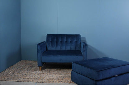 Blue Velvet Cuddle Chair and Foot Stall Bespoke