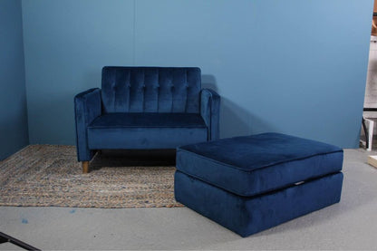 Blue Velvet Cuddle Chair and Foot Stall Bespoke