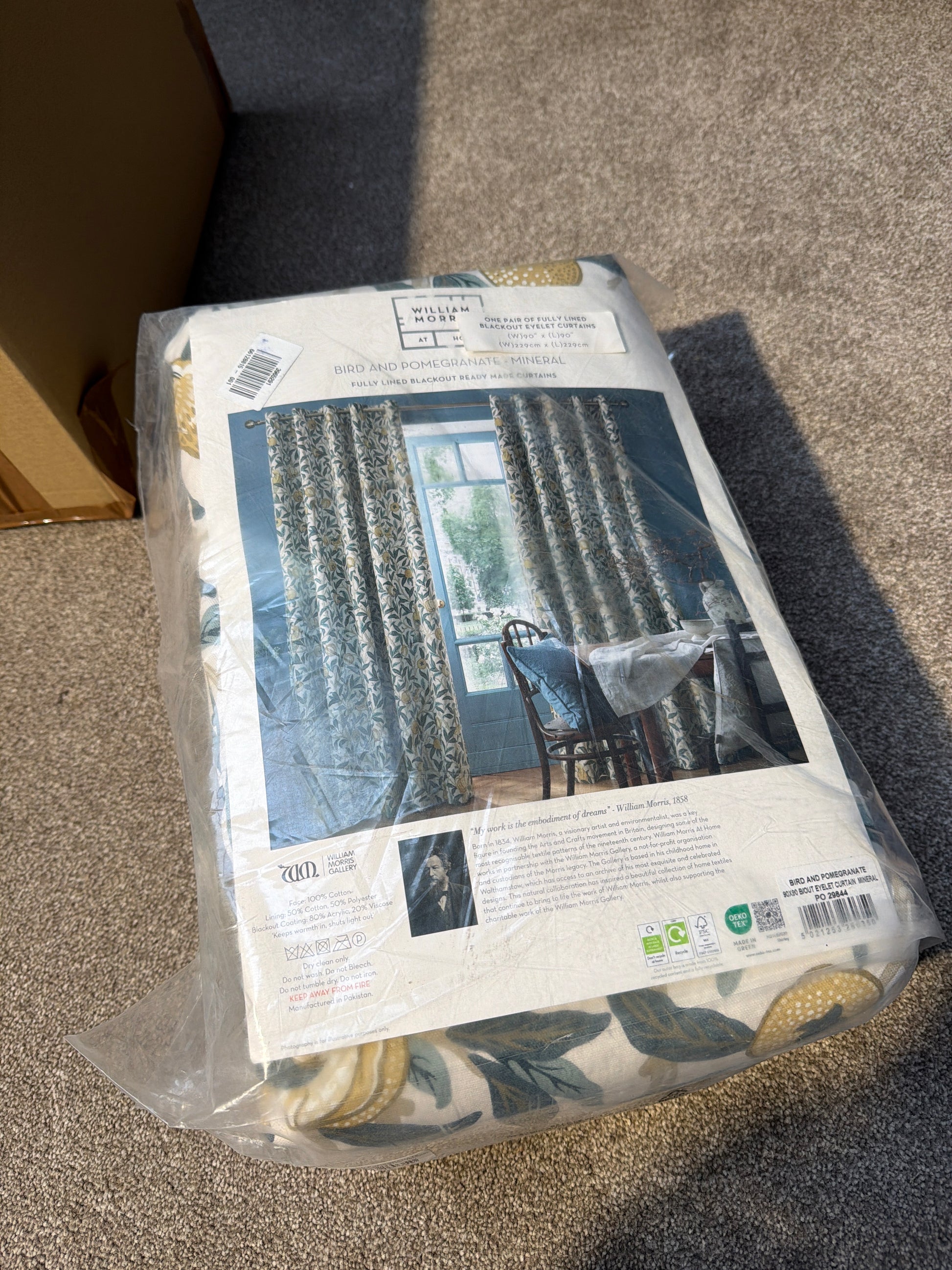 William Morris Bird & Pomegranate Pair Blackout Lined Eyelet Curtains W229 x Drop 229cm