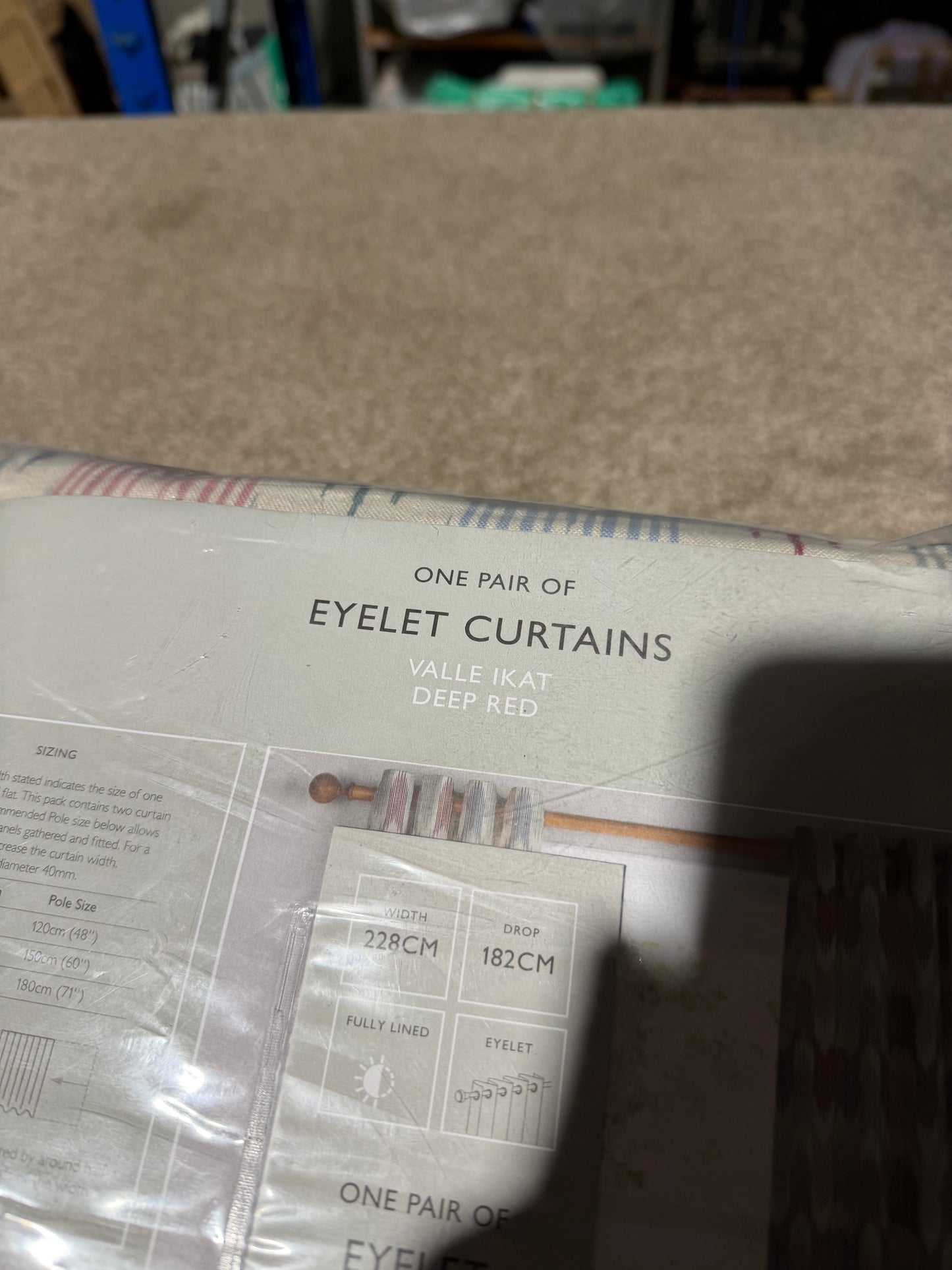 John Lewis Valle Ikat Print Pair Lined Eyelet Curtains, Deep Red, W228 x Drop 182cm