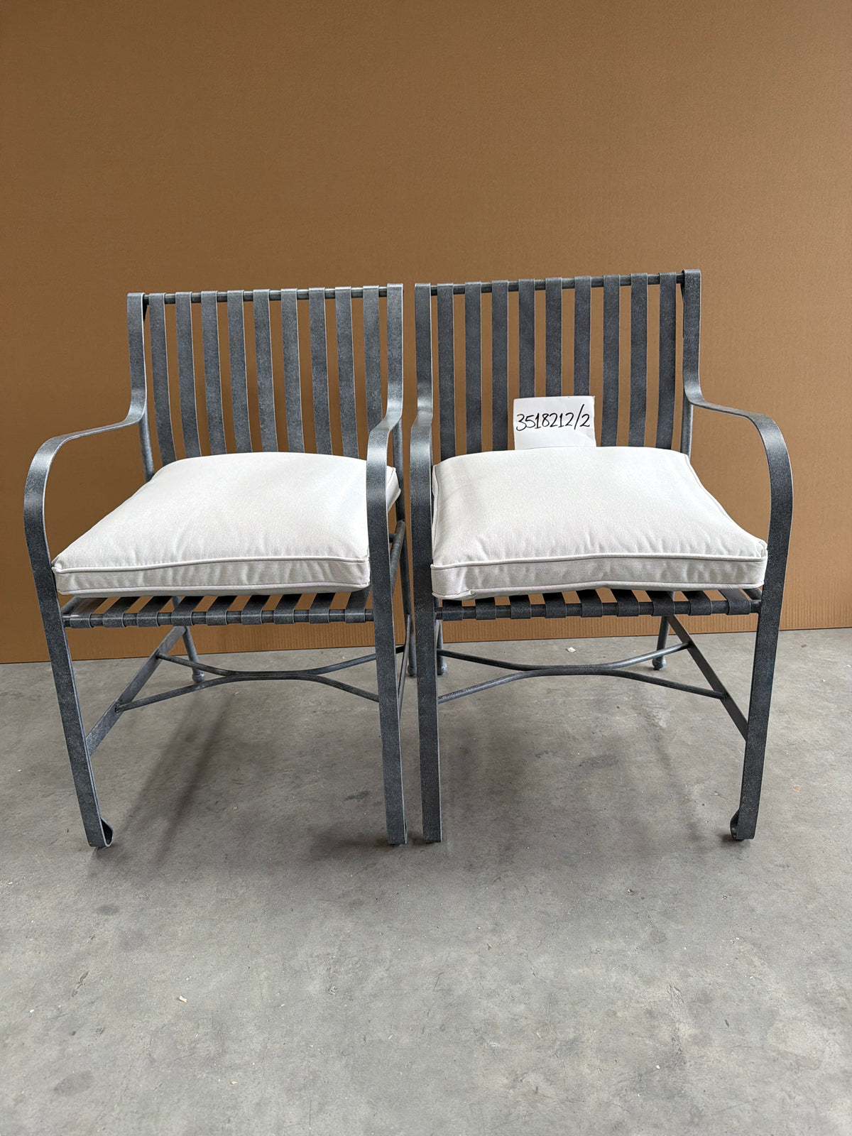 John Lewis Ribbon Metal Garden Dining Armchairs Grey Set of 2