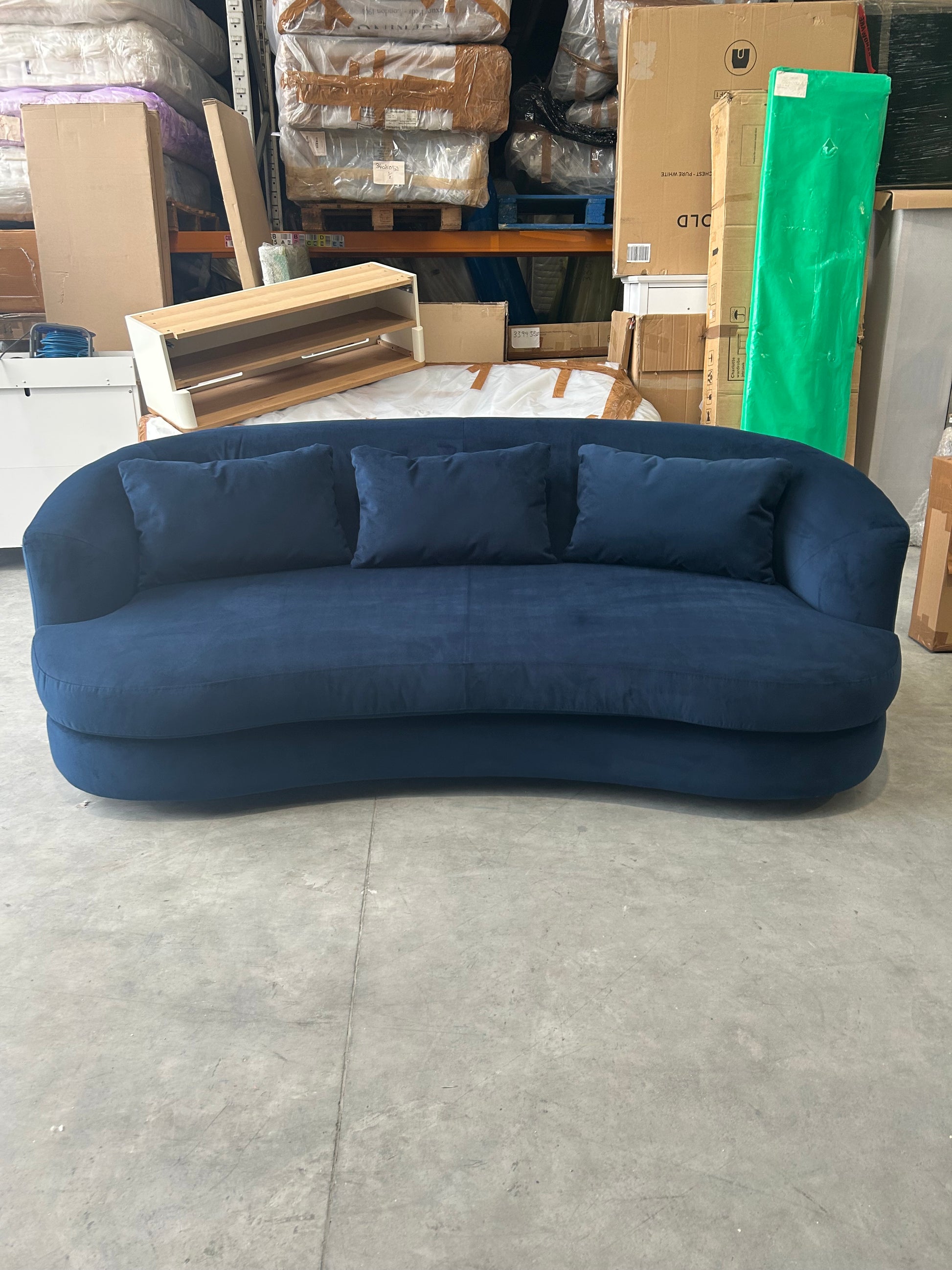 John Lewis Lozenge Large 3 Seater Sofa Easy Clean Plush Velvet Navy
