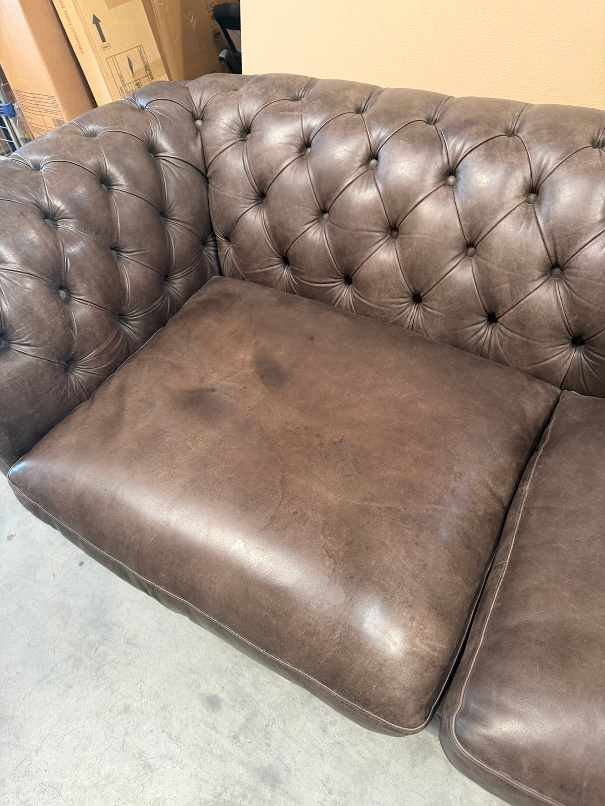 John Lewis Cromwell Chesterfield Grand 4 Seater Leather Sofa, Dark Leg Demetra Charcoal