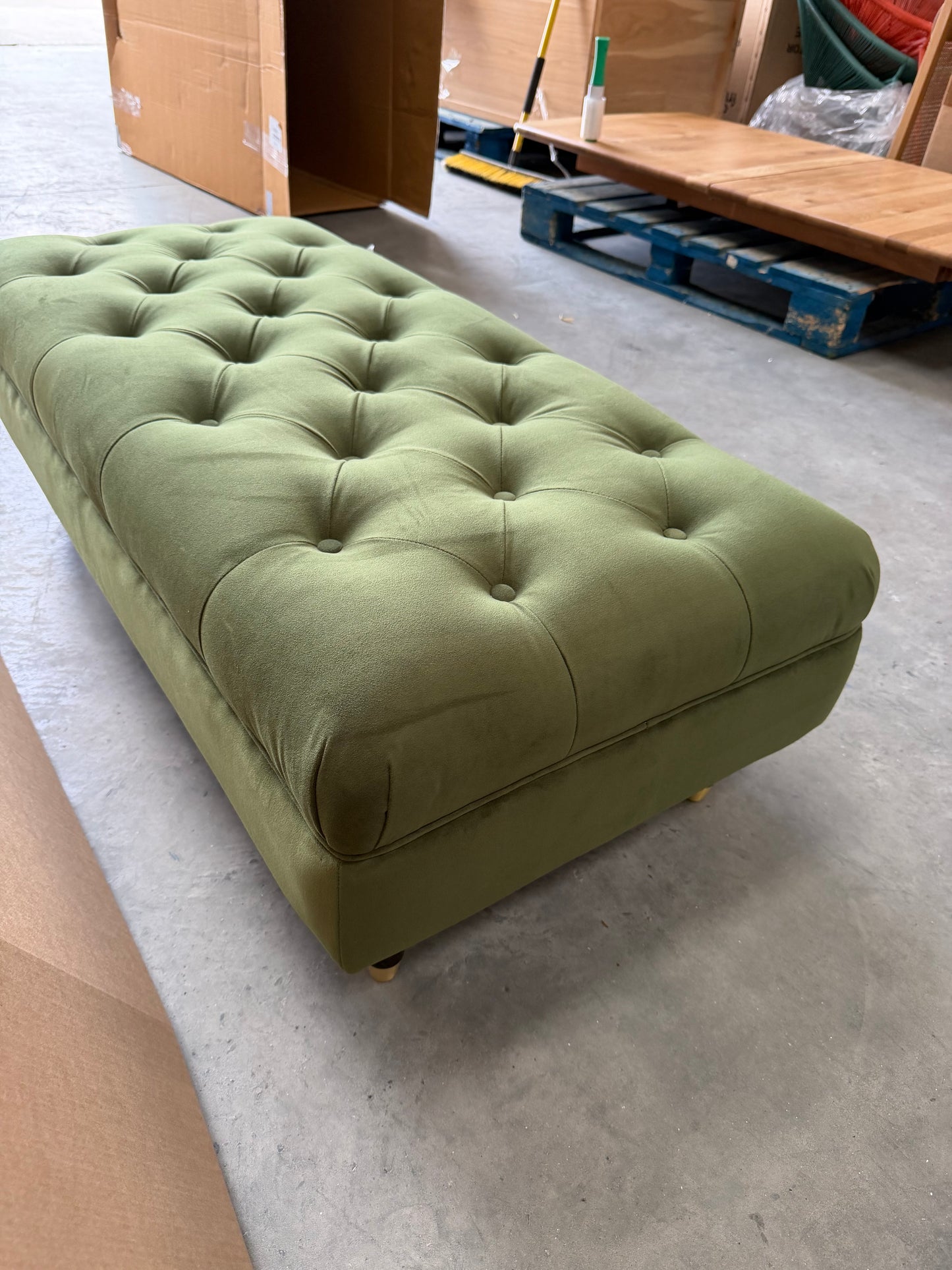 John Lewis Chester Footstool Velvet Green