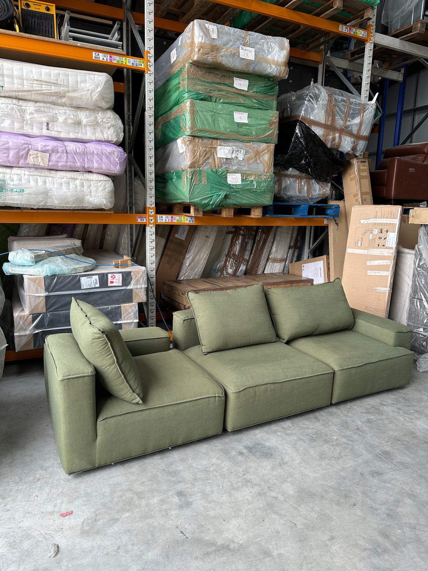 John Lewis Border Grand 4 Seater Sofa, Dark Leg, Relaxed Linen Olive