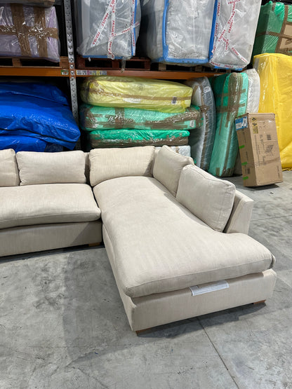 John Lewis Tortona RHF Chaise Sofa Premium Herringbone Fabric Light Legs Natural