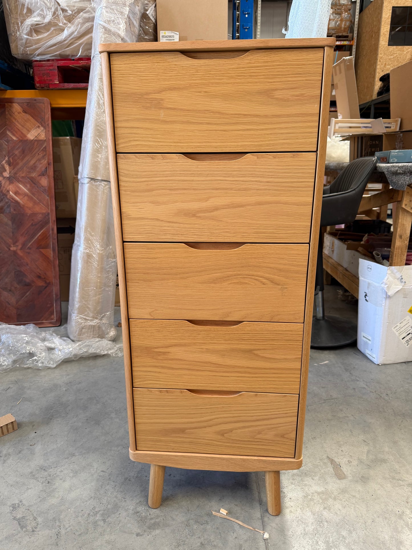 John Lewis Bow 5 Drawer Tallboy Chest, Natural Storage