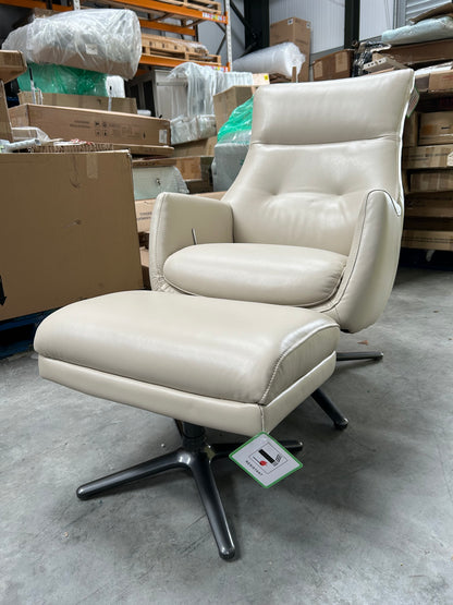 John Lewis Ease Leather Recliner Armchair and Footstool, Stone Leather