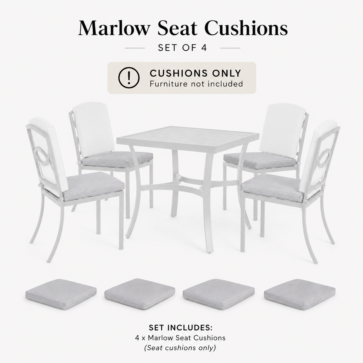 John Lewis Marlow Aluminium 4-Seater Square REPLACEMENT CUSHIONS ONLY – Grey