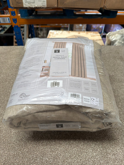 John Lewis Textured Weave Pair Blackout Lined Pencil Pleat Curtains, Natural, W228 x Drop 228cm
