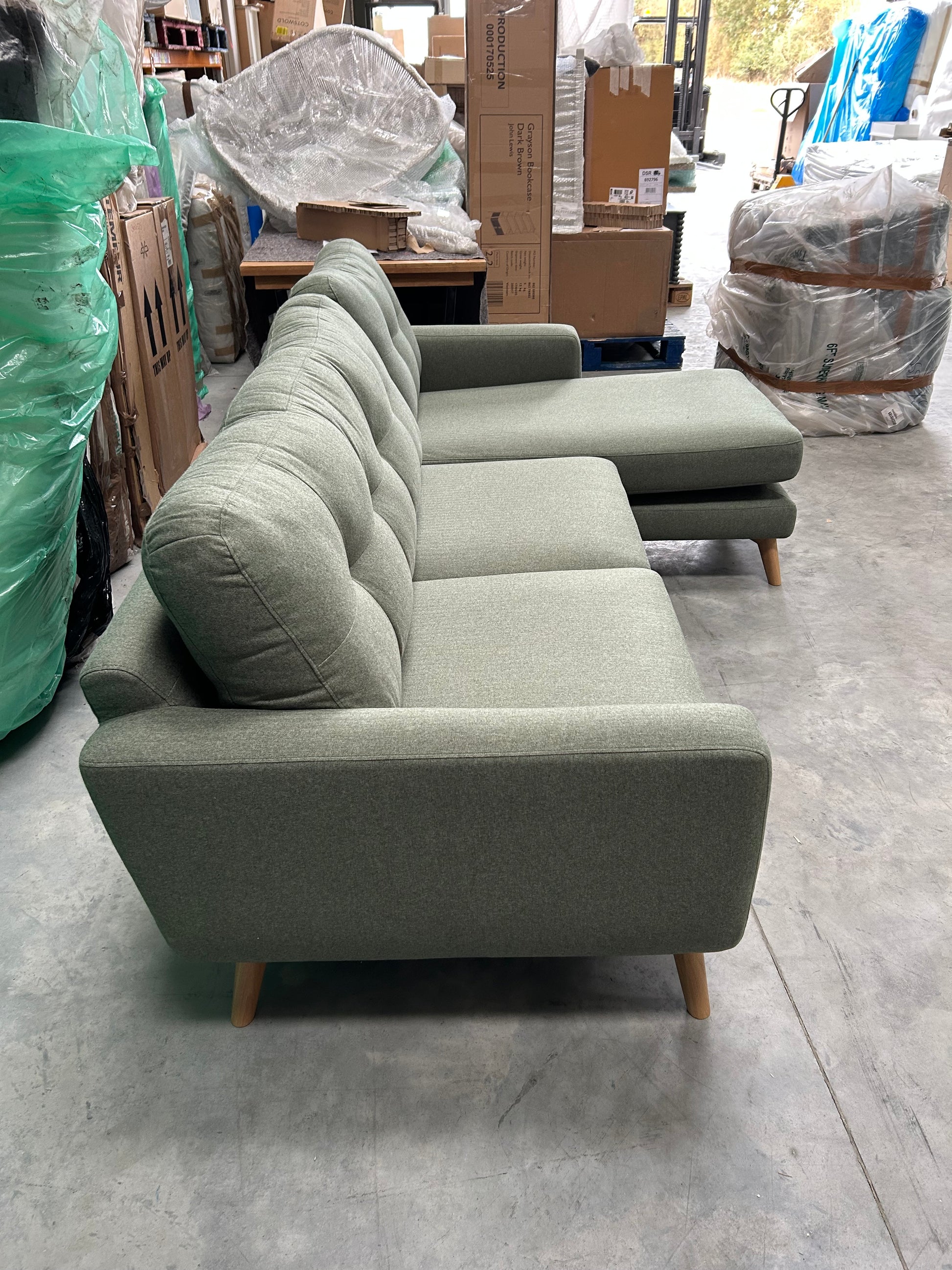 John Lewis Barbican 5+ Seater RHF Chaise End Sofa in Saga Green