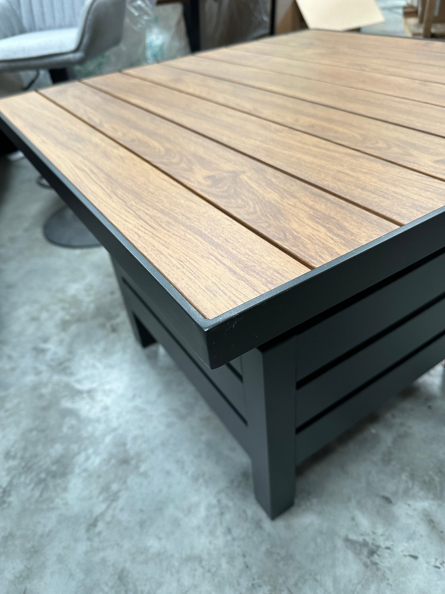 John Lewis Platform Height-Adjustable Square Garden Dining Table, 81cm, Grey
