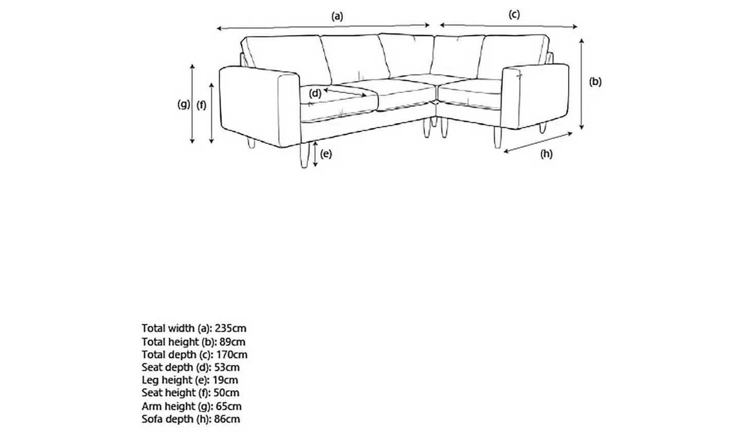 Hutch Fabric Block Arm 4 Seater Corner Sofa - Dove Grey