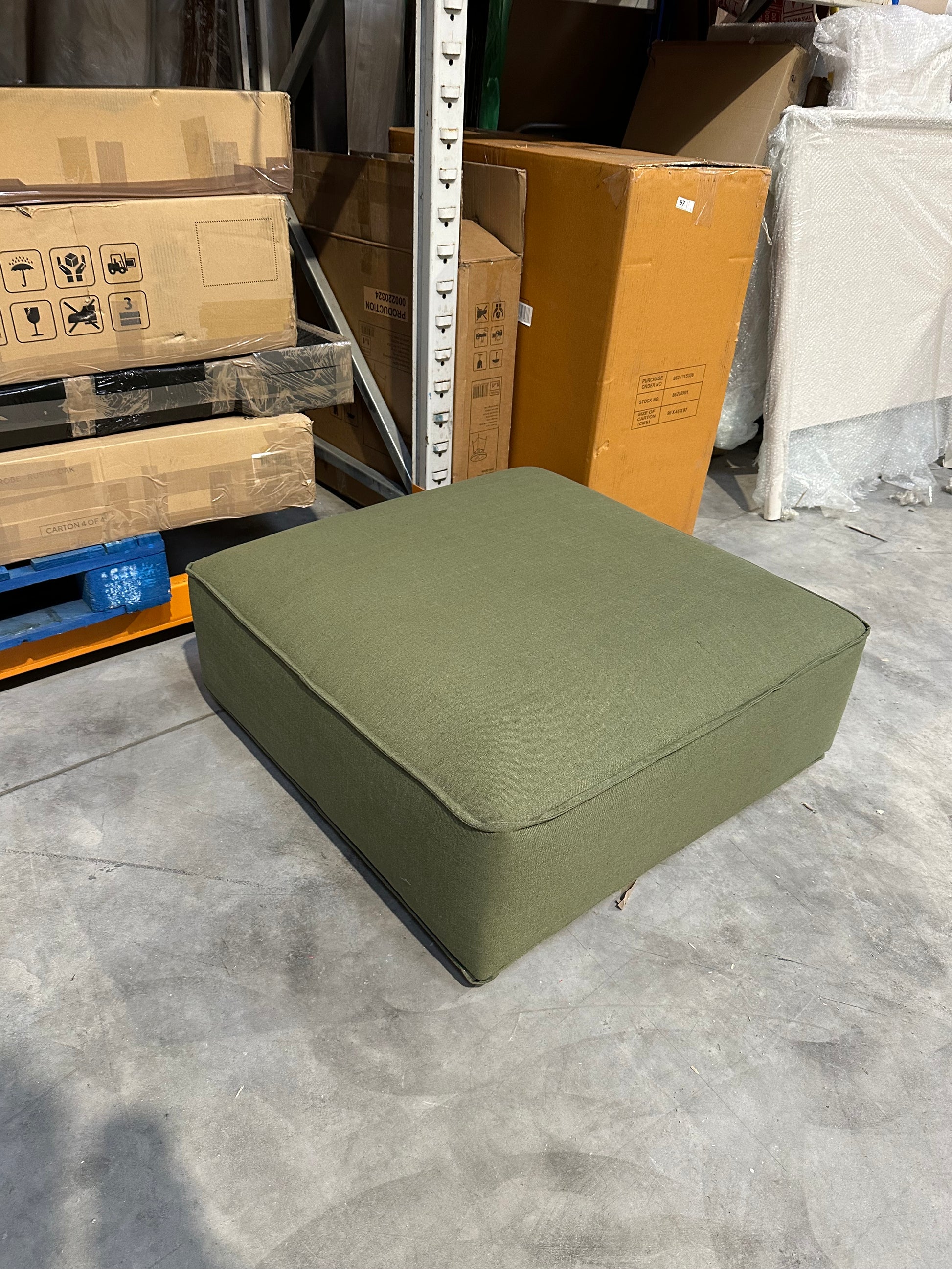 John Lewis Border Footstool, Dark Leg, Relaxed Linen Olive