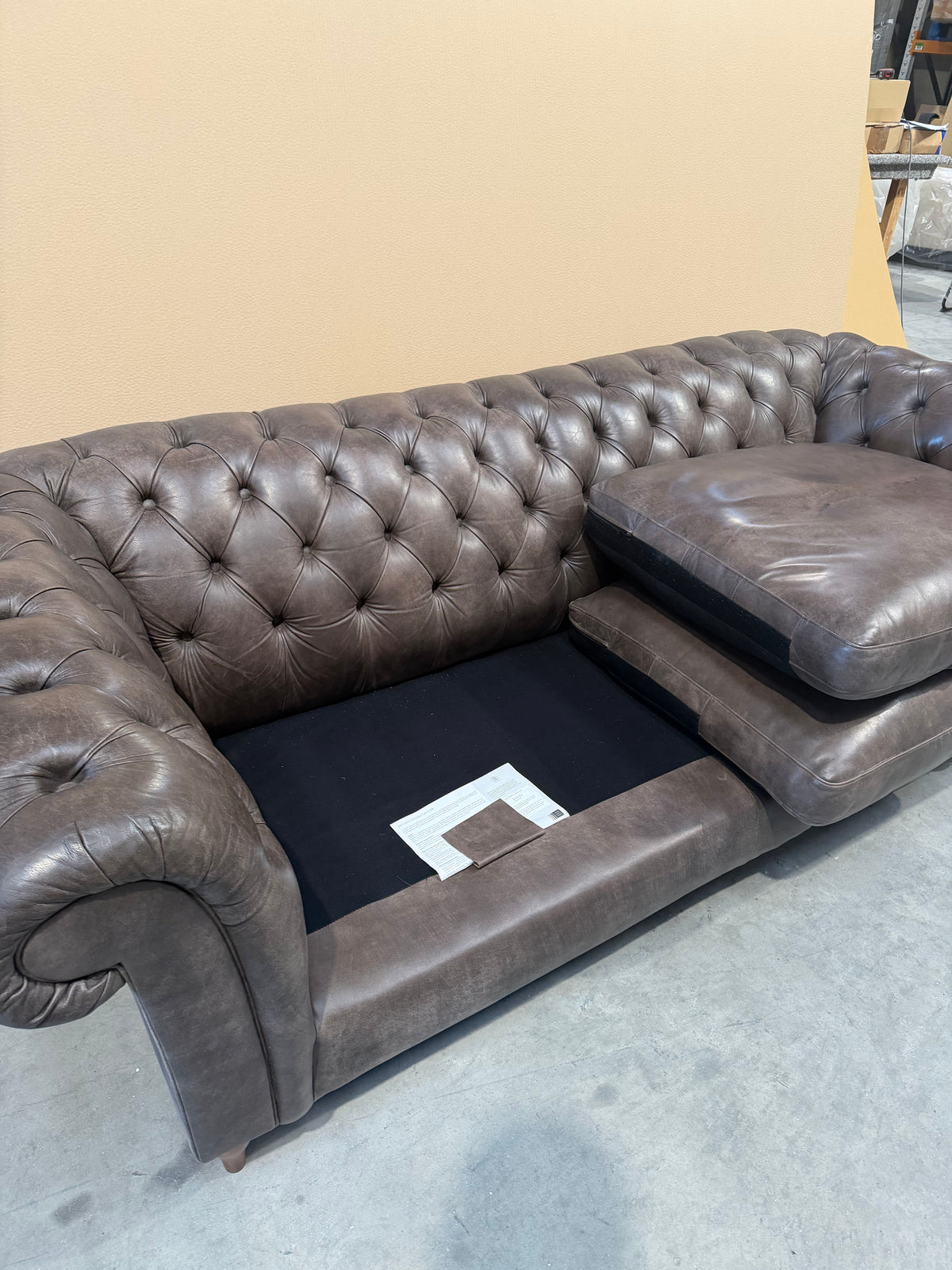 John Lewis Cromwell Chesterfield Grand 4 Seater Leather Sofa, Dark Leg Demetra Charcoal