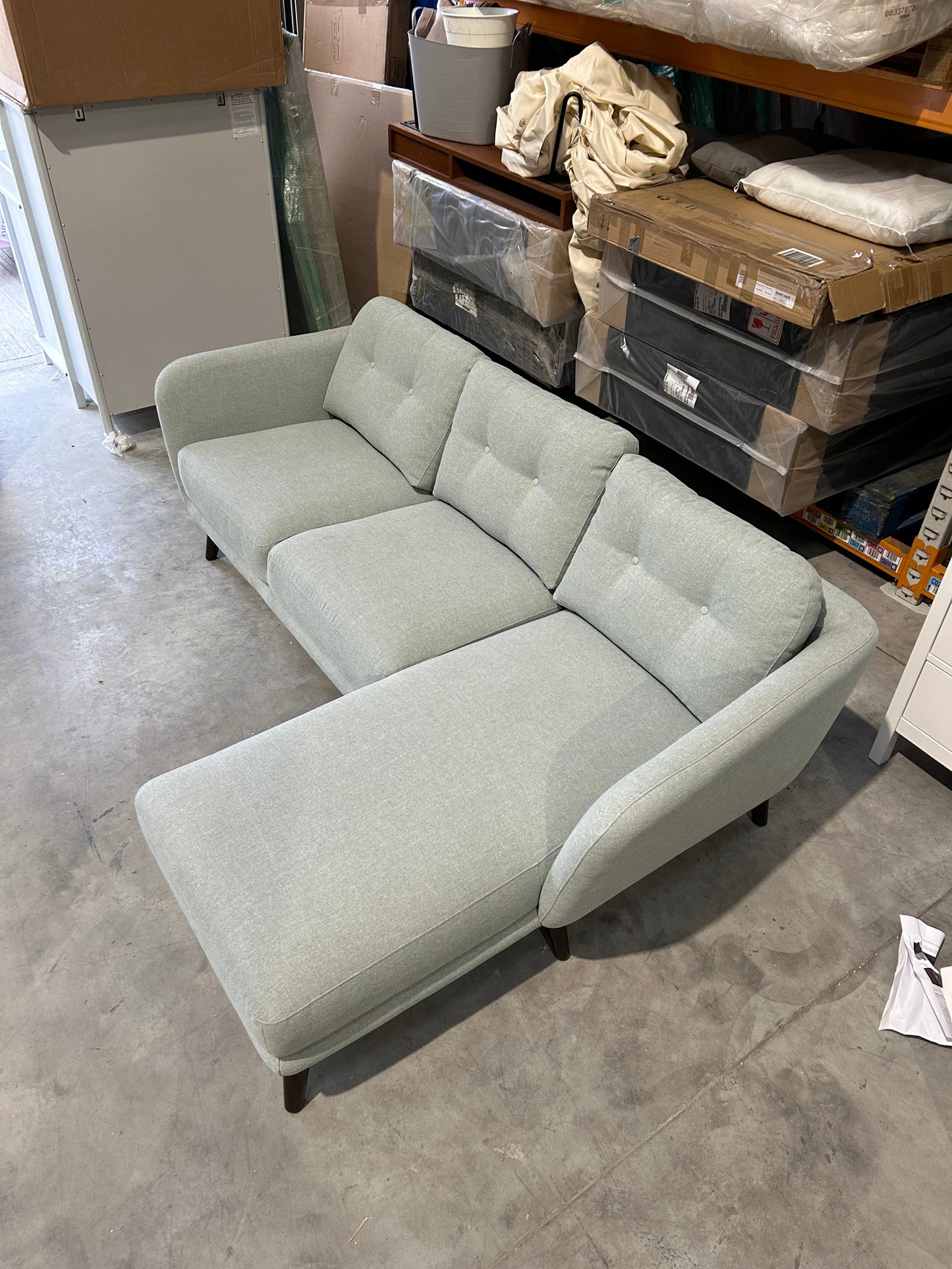 John Lewis Arlo RHF Chaise Sofa Dark Leg Duck Egg Matilda