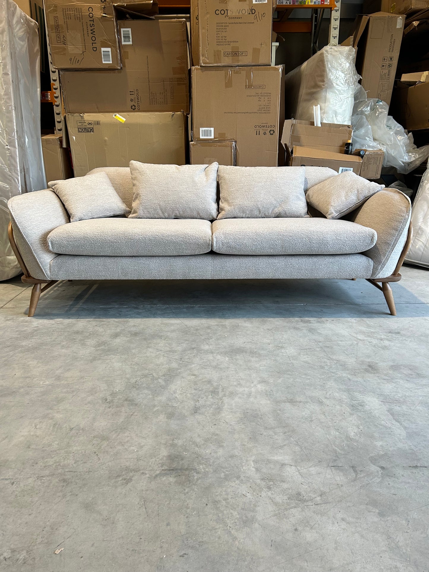 ercol for John Lewis Hexton Large 3 Seater Sofa Vintage Ash Leg Boucle Natural