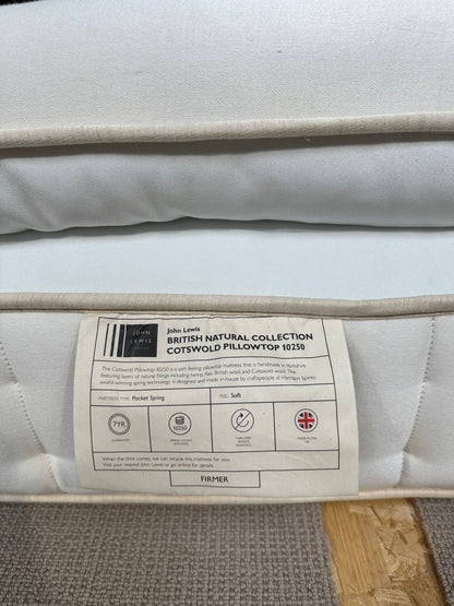 John Lewis British Natural Collection Cotswold Pillowtop 10250 Mattress, Regular Tension, King Size Firmer