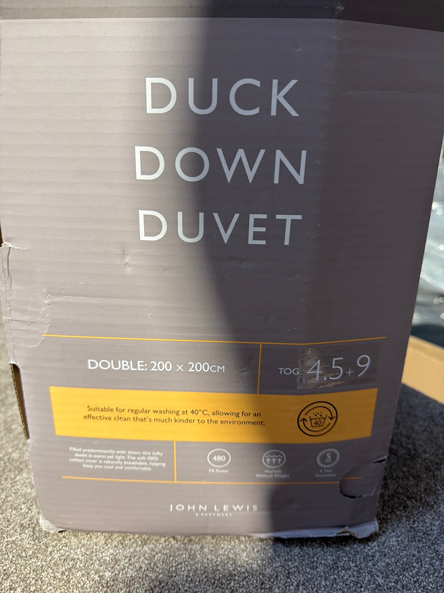 John Lewis Natural Duck Down 60/40 Duvet 3-in-1 Duvet, 13.5 Tog (4.5 + 9 Tog), White, Double, 200 x 200cm