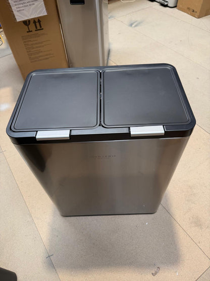 John Lewis 2 Section Touch Recycling Bin, with Handles, Stainless Steel, 30+30L