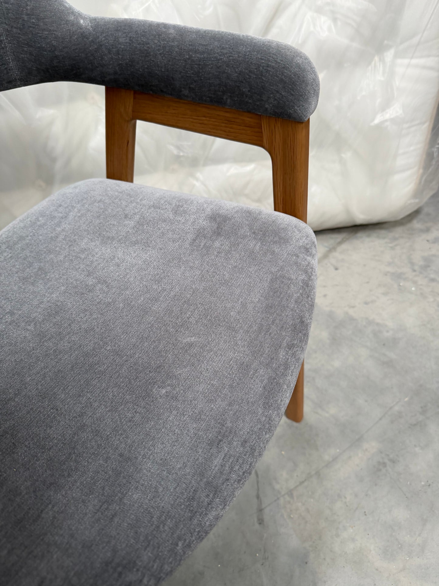 John Lewis Santino Dining Arm Chair, Bianco Oil Oak, Smoked Grey Velvet Kitchen
