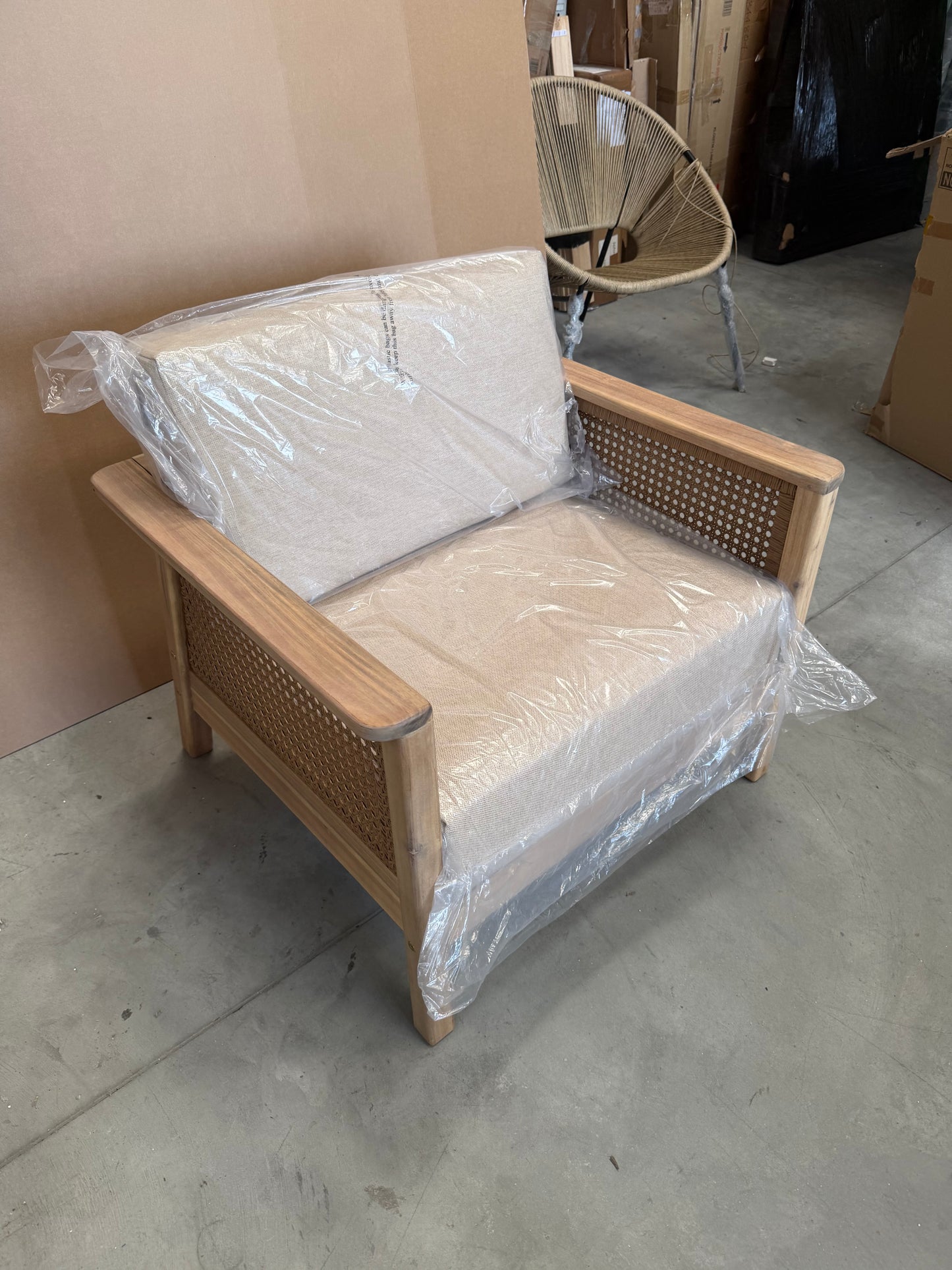John Lewis Woven Rattan Panel Acacia Wood Garden Lounge Chair, Natural