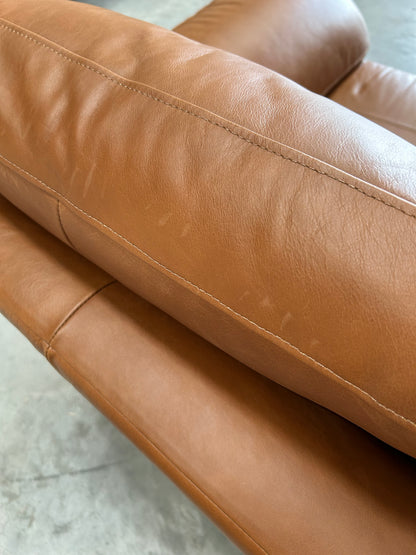 John Lewis Camden Small 2 Seater Leather Sofa, Light Leg, Premium Caramel