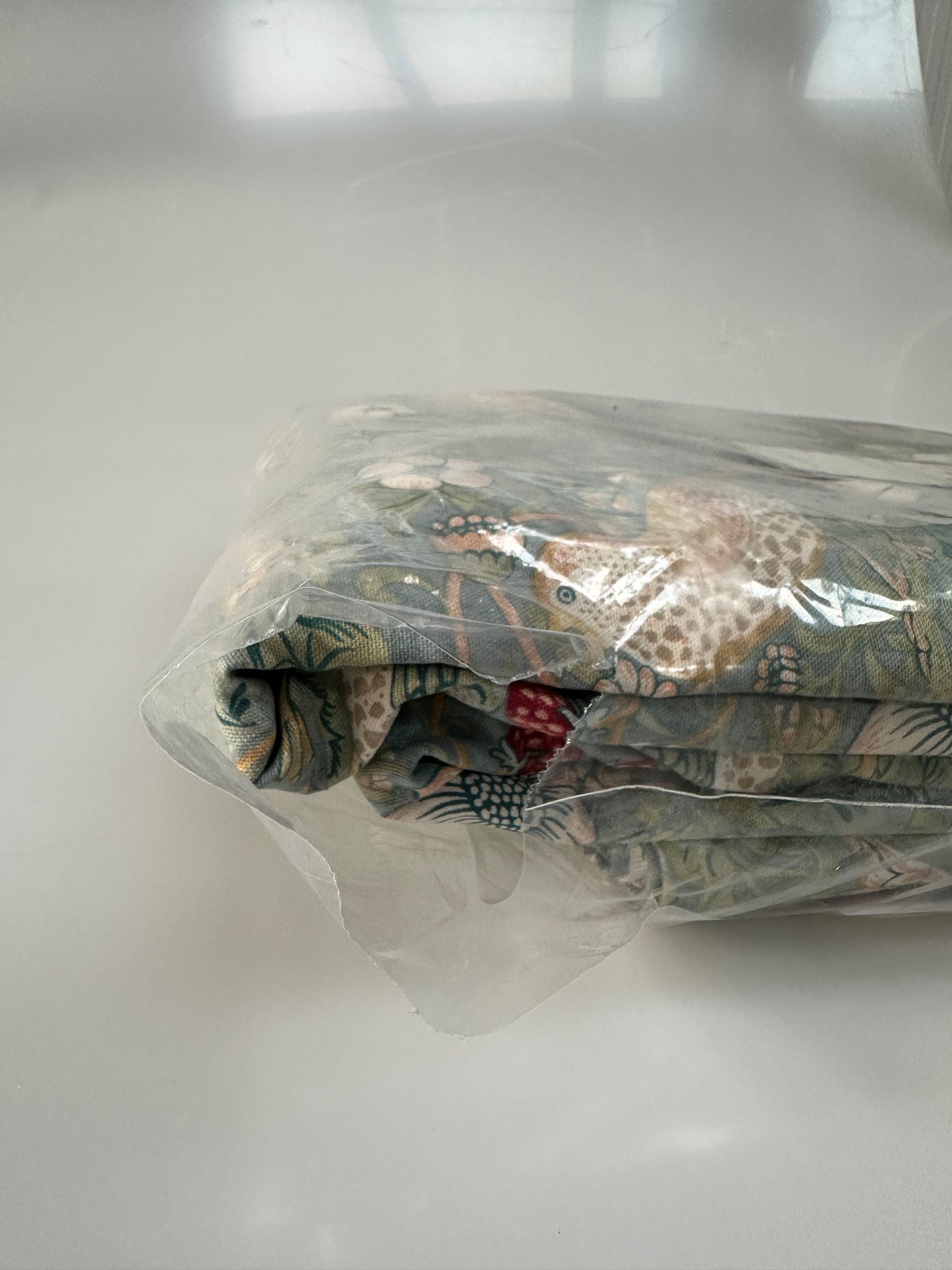 Morris & Co. Strawberry Thief Pair Lined Pencil Pleat Curtains, Duck Egg, W228 x Drop 274cm