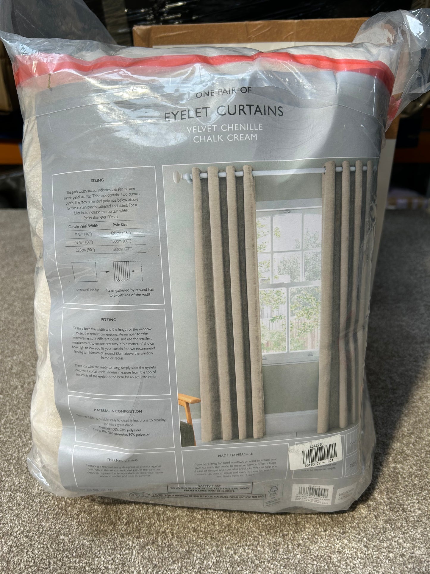 John Lewis Velvet Chenille Pair Heavyweight Thermal Lined Eyelet Curtains, Chalk Cream, W167 x Drop 182cm