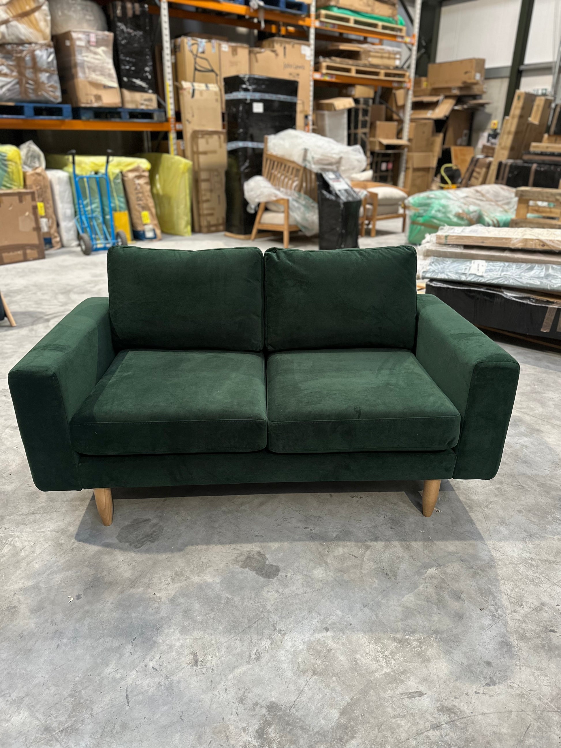 Hutch Velvet Block Arm 2 Seater Sofa - Velvet Sage Green
