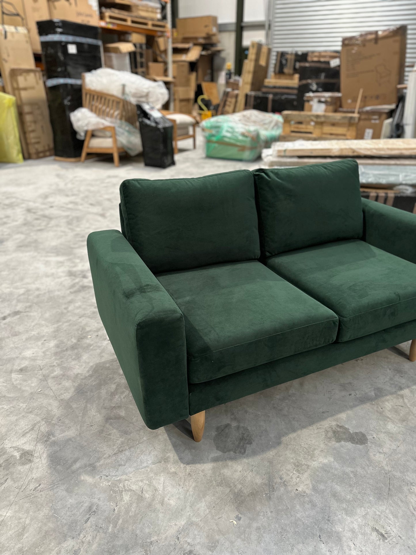 Hutch Velvet Block Arm 2 Seater Sofa - Velvet Sage Green
