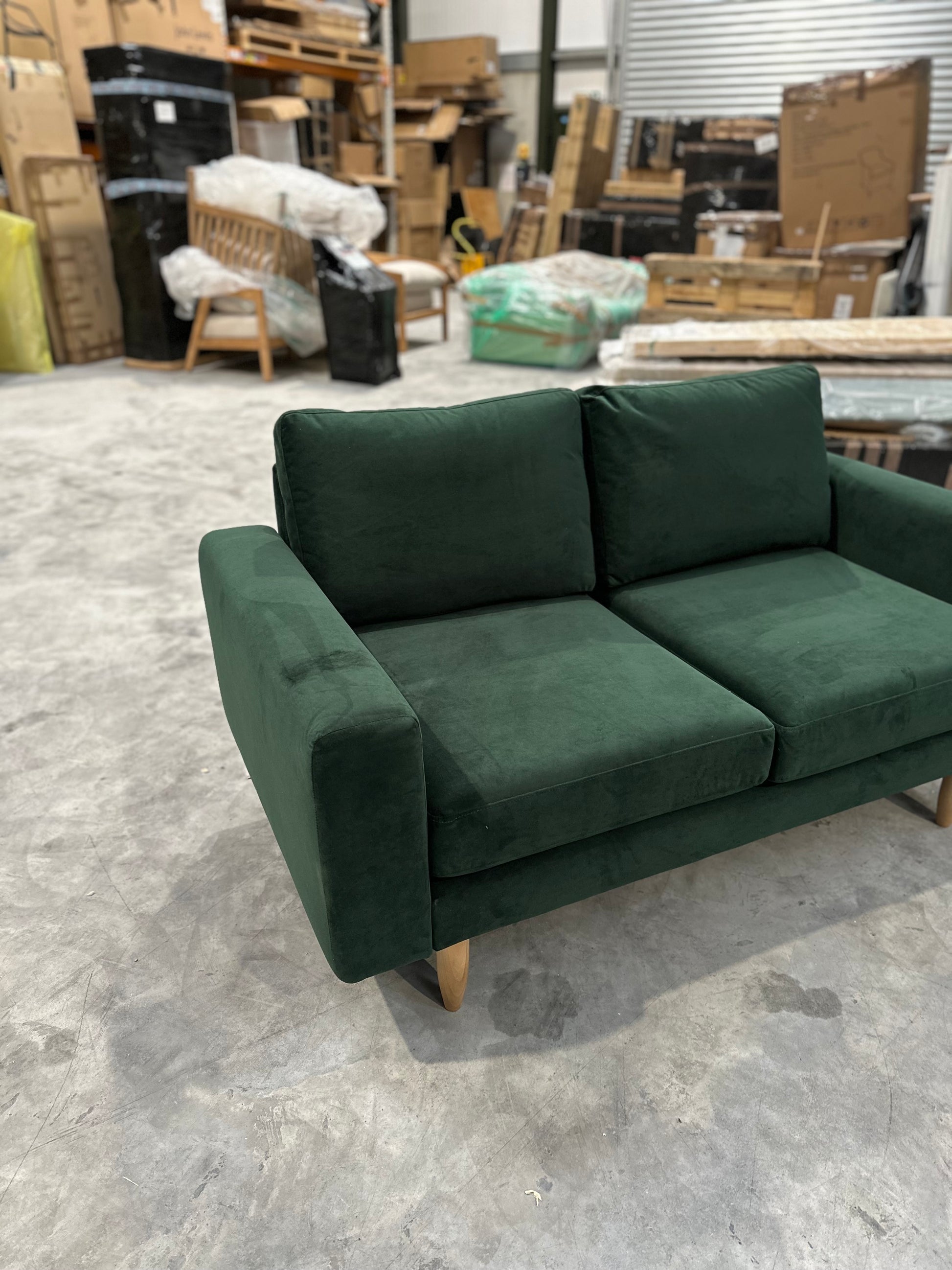 Hutch Velvet Block Arm 2 Seater Sofa - Velvet Sage Green