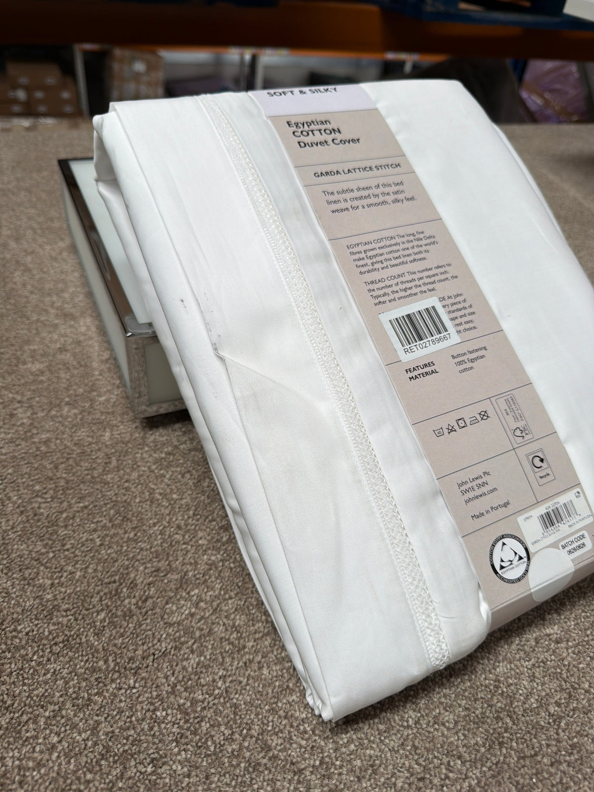 John Lewis Garda Egyptian Cotton Sateen Bedding, 400 Thread Count, White, Super King Duvet Cover