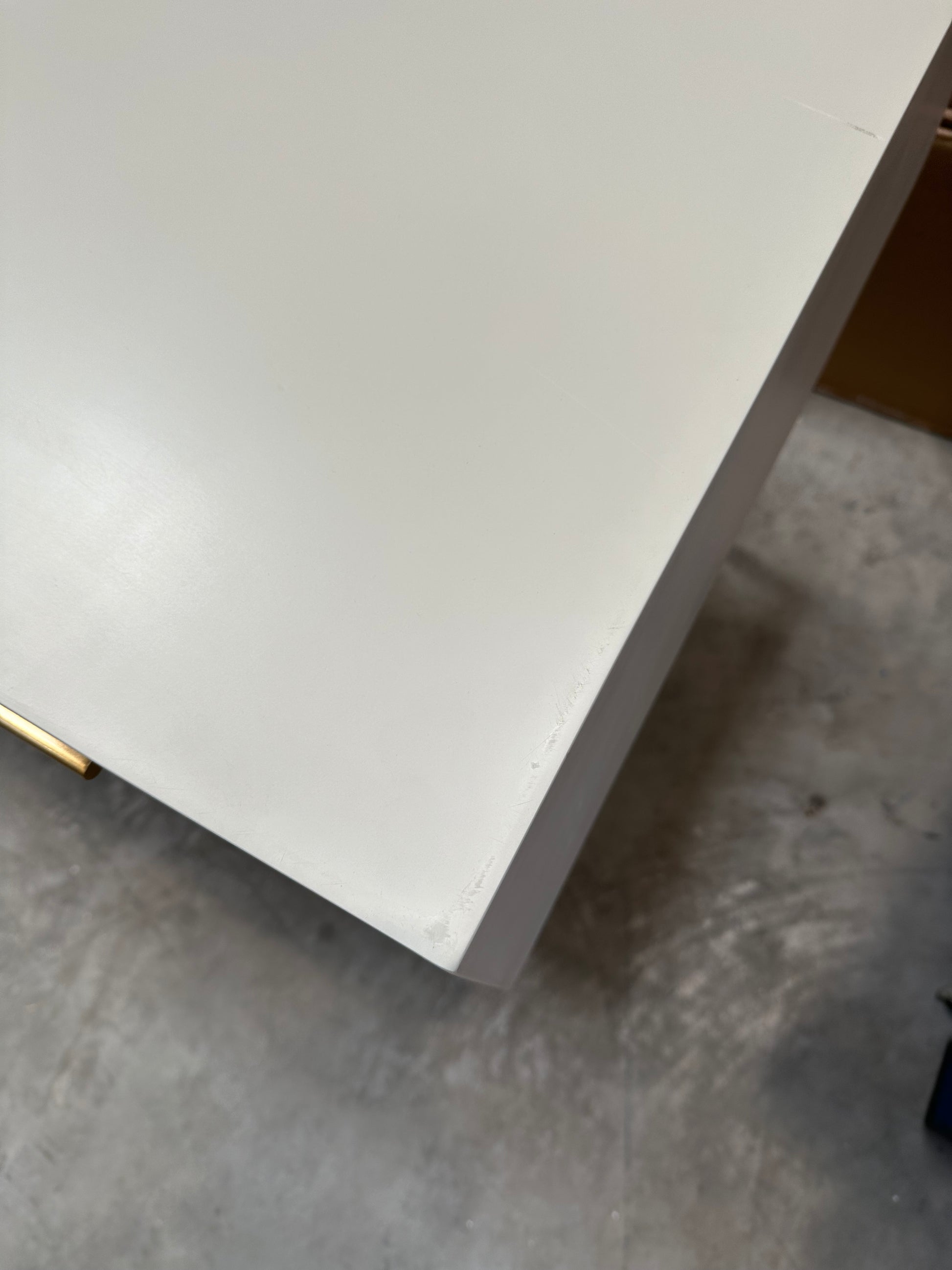 West Elm Quinn Lacquer Desk, Haze/Antique Brass