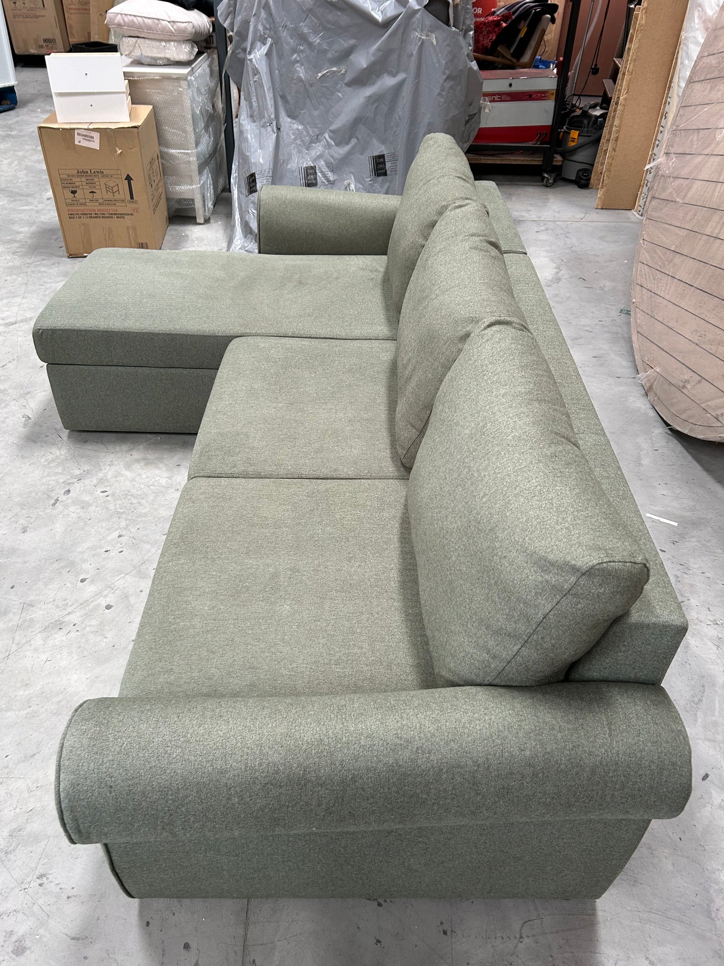 John Lewis Sansa Splayed Arm Sofa Bed with Storage Brushed Tweed Green