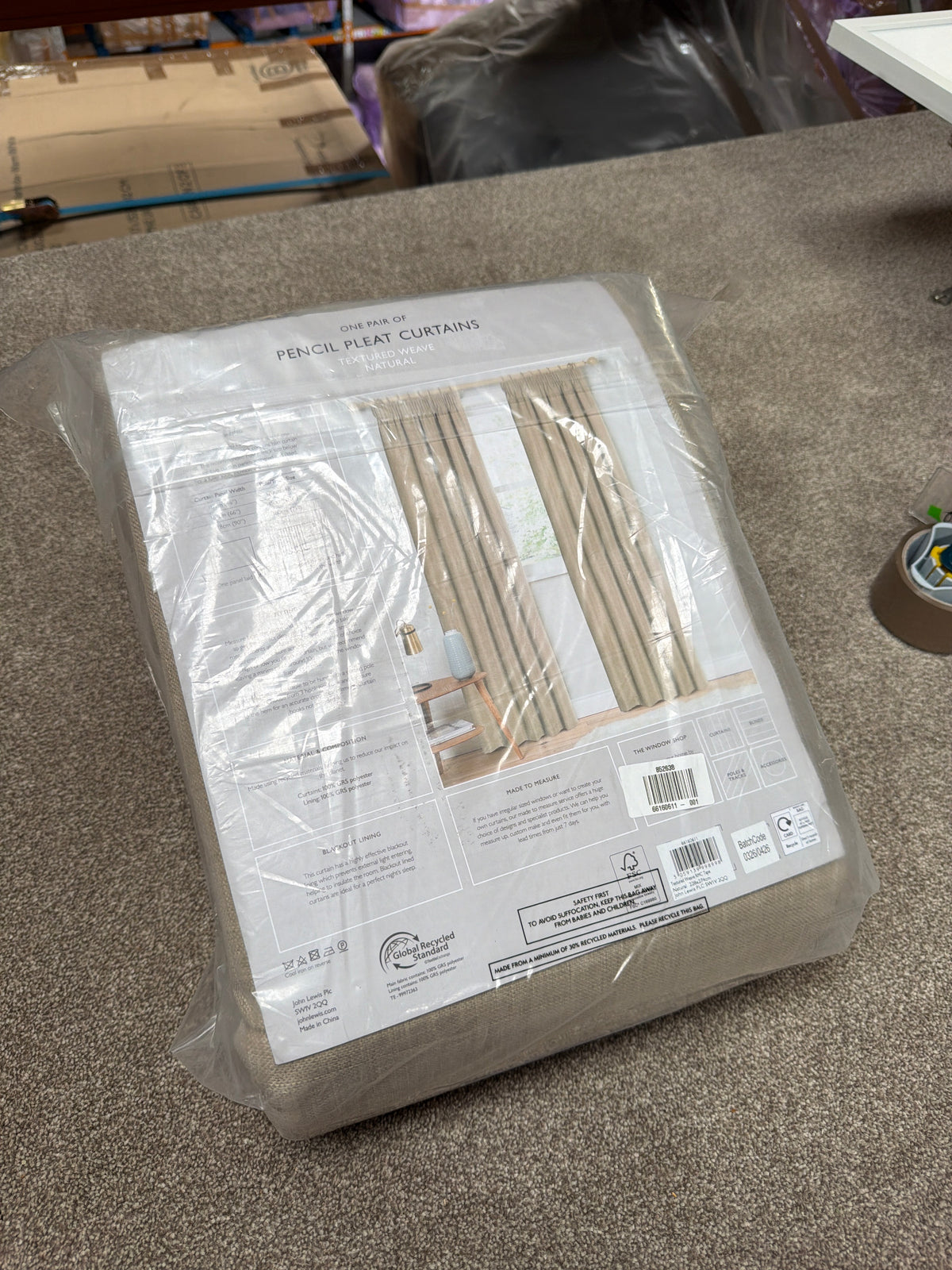John Lewis Textured Weave Pair Blackout Lined Pencil Pleat Curtains, Natural, W228 x Drop 274cm