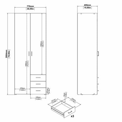 SPACE WARDROBE WITH 2 DOORS + 3 DRAWERS (200)